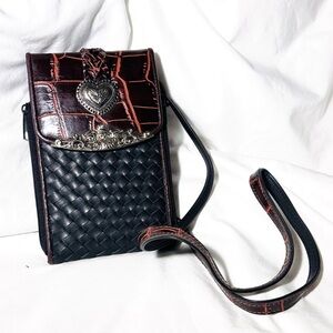 Elegant Black and Brown Woven Crossbody Bag